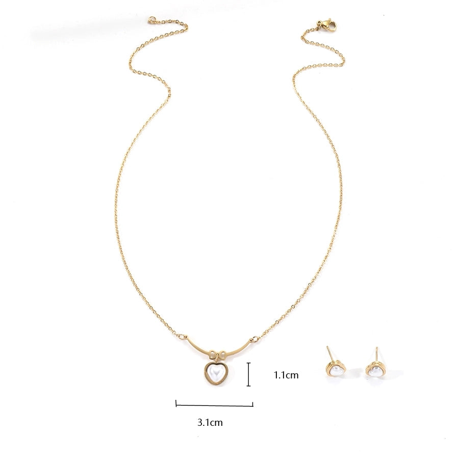 Stainless Steel 18K Gold Plated Elegant Heart Shape Jewelry Set