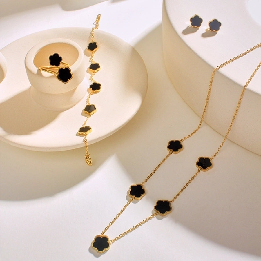 304 Stainless Steel 18K Gold Plated Casual Simple Style Inlay Flower Shell Jewelry Set