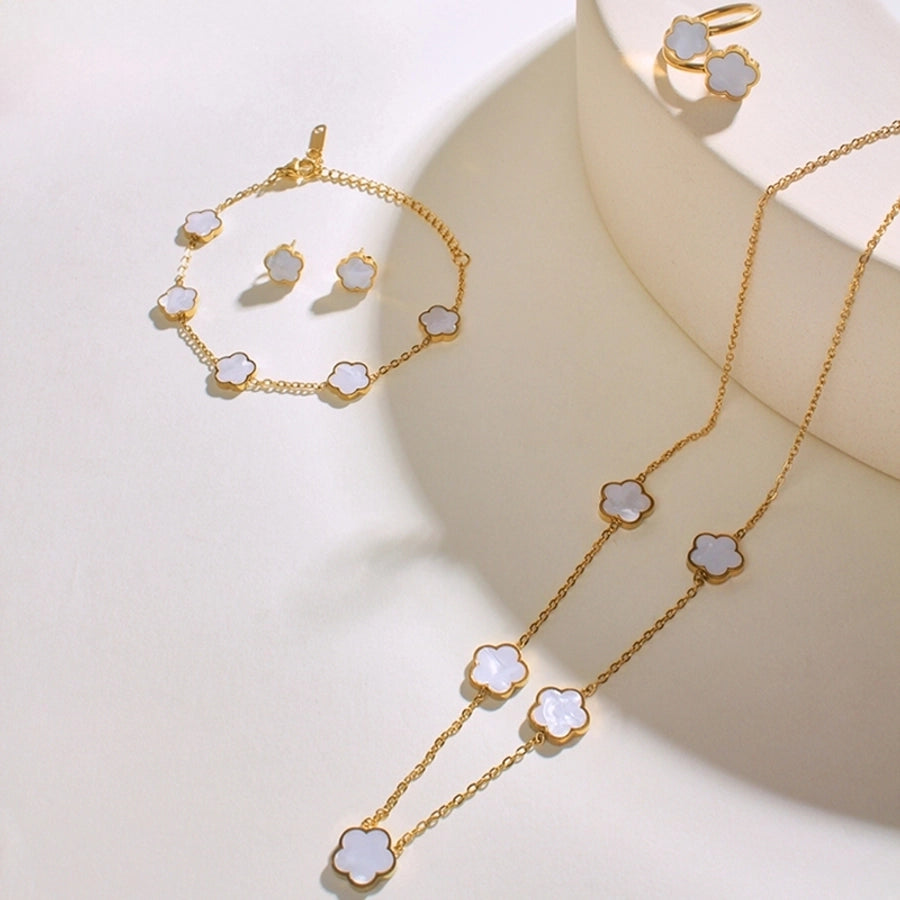 304 Stainless Steel 18K Gold Plated Casual Simple Style Inlay Flower Shell Jewelry Set
