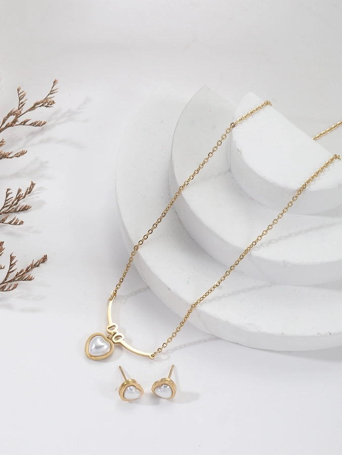 Stainless Steel 18K Gold Plated Elegant Heart Shape Jewelry Set