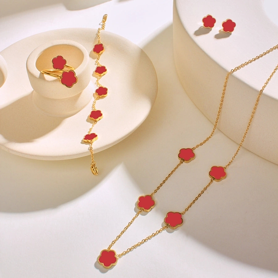 304 Stainless Steel 18K Gold Plated Casual Simple Style Inlay Flower Shell Jewelry Set
