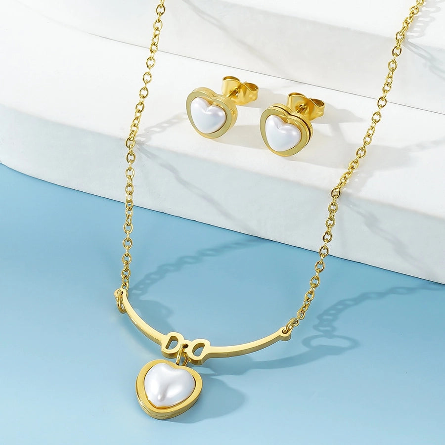 Stainless Steel 18K Gold Plated Elegant Heart Shape Jewelry Set
