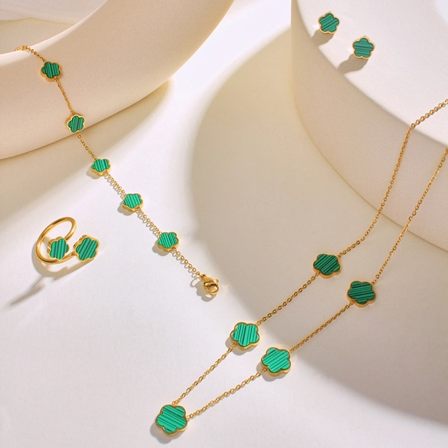 304 Stainless Steel 18K Gold Plated Casual Simple Style Inlay Flower Shell Jewelry Set