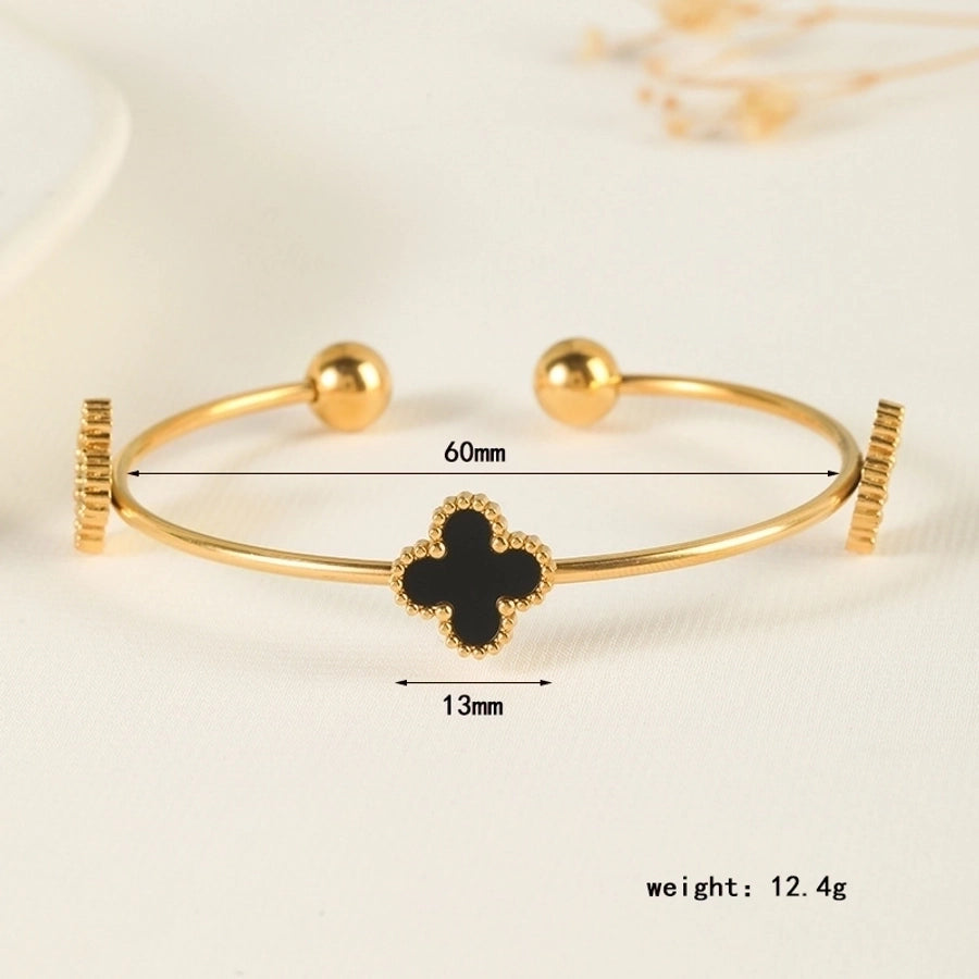 304 Stainless Steel 18K Gold Plated Elegant Glam Inlay Four Leaf Clover Acrylic Shell Jewelry Set