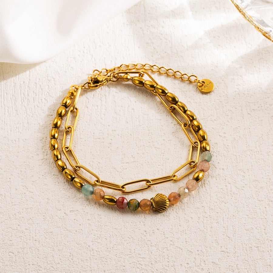 vacation sweet artistic round shell stainless steel irregular natural stone pearl haematite 18k gold plated bracelets