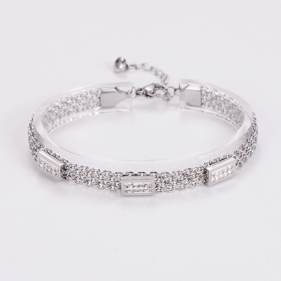 Cute Shiny Solid Color 304 Stainless Steel 18K Gold Plated Rose Gold Plated Rhinestones Bracelets In Bulk