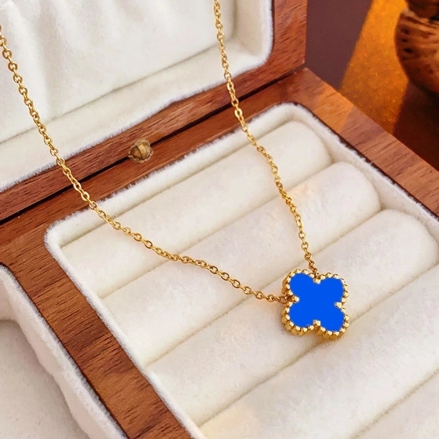 304 Stainless Steel 18K Gold Plated Elegant Glam Inlay Four Leaf Clover Acrylic Shell Jewelry Set