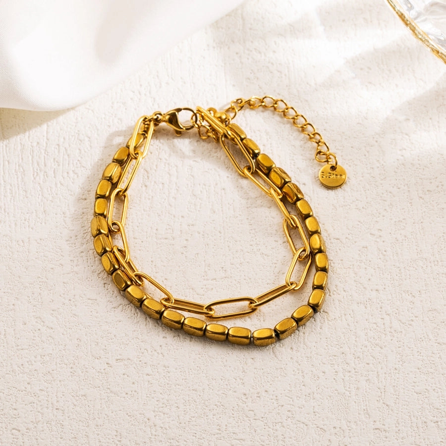 vacation sweet artistic round shell stainless steel irregular natural stone pearl haematite 18k gold plated bracelets