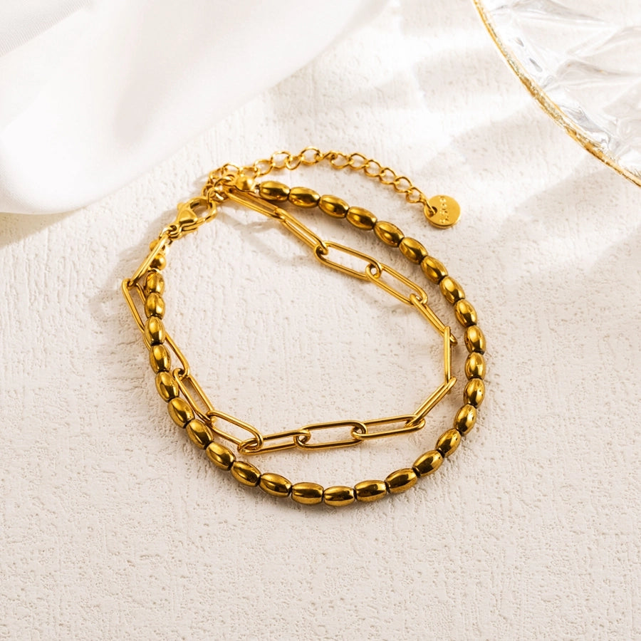 vacation sweet artistic round shell stainless steel irregular natural stone pearl haematite 18k gold plated bracelets