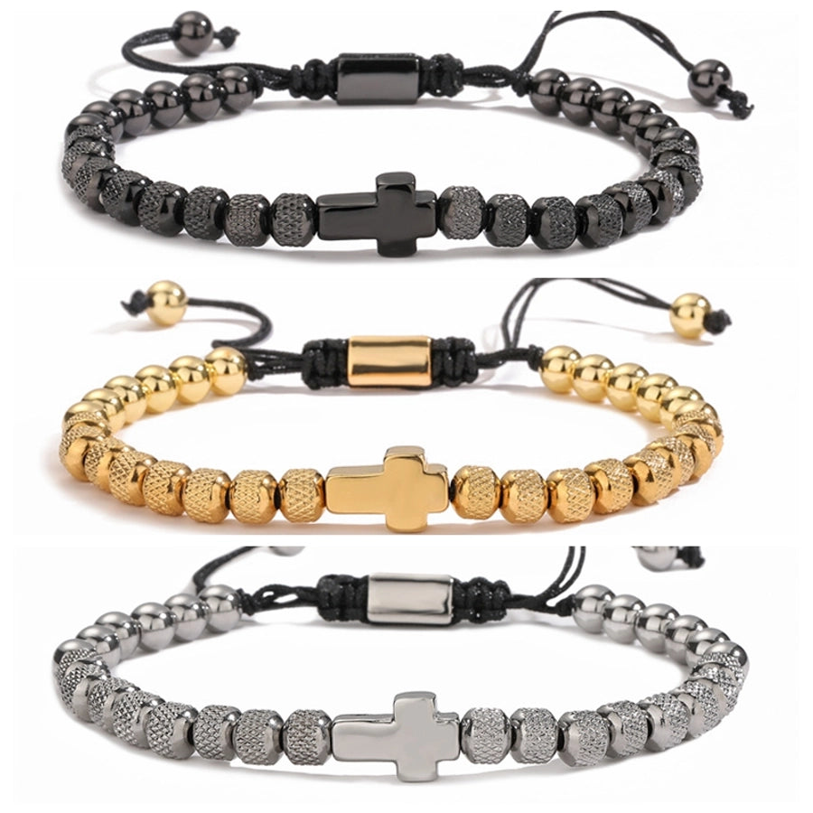 classic style commute cross stainless steel copper beaded bracelets
