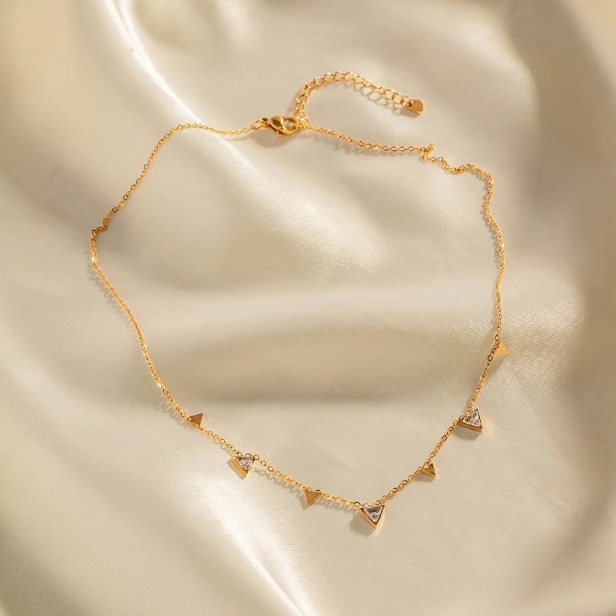 304 Stainless Steel 18K Gold Plated Simple Style Classic Style Plating Inlay Solid Color Zircon Necklace