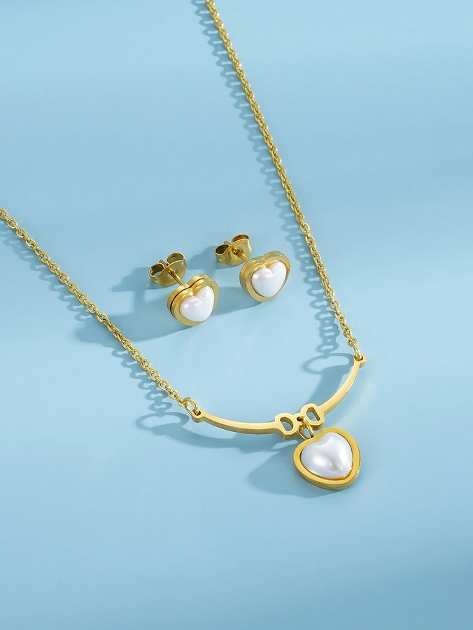 Stainless Steel 18K Gold Plated Elegant Heart Shape Jewelry Set