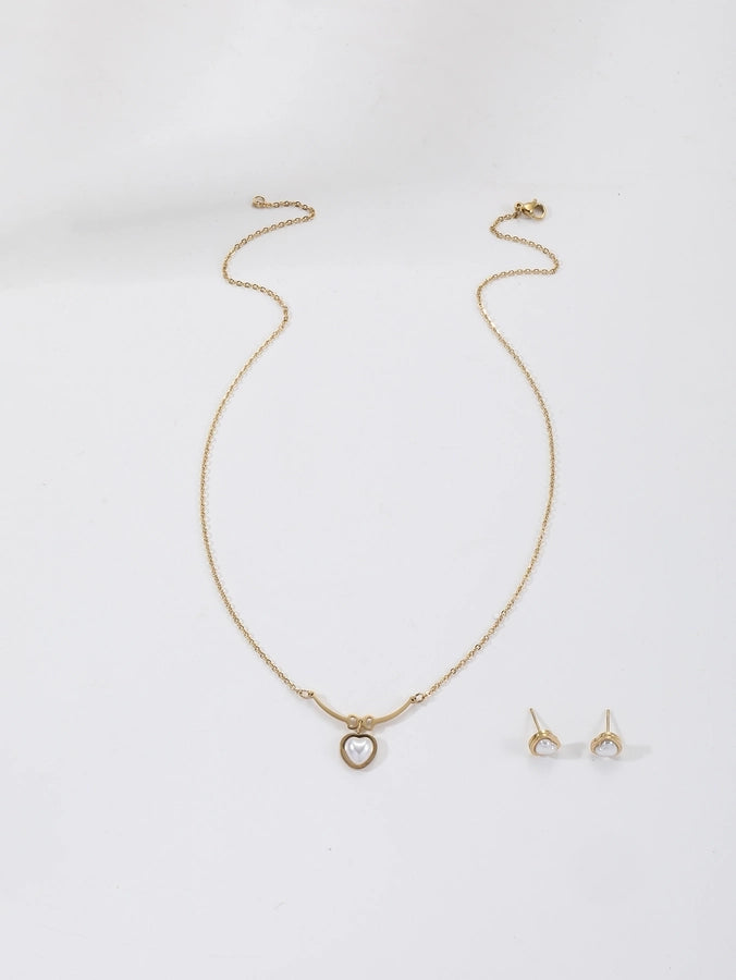 Stainless Steel 18K Gold Plated Elegant Heart Shape Jewelry Set