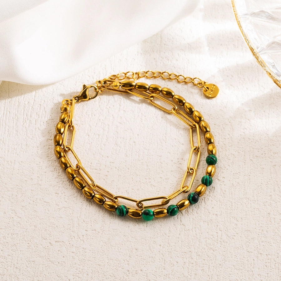 vacation sweet artistic round shell stainless steel irregular natural stone pearl haematite 18k gold plated bracelets