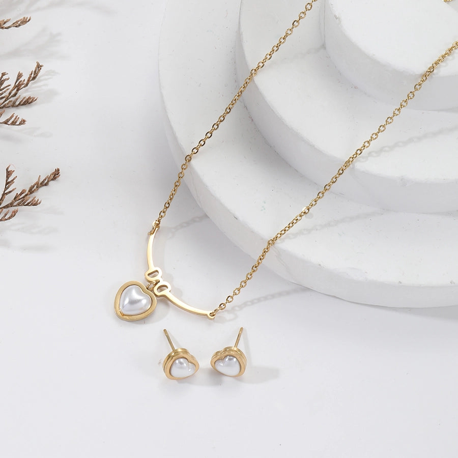 Stainless Steel 18K Gold Plated Elegant Heart Shape Jewelry Set