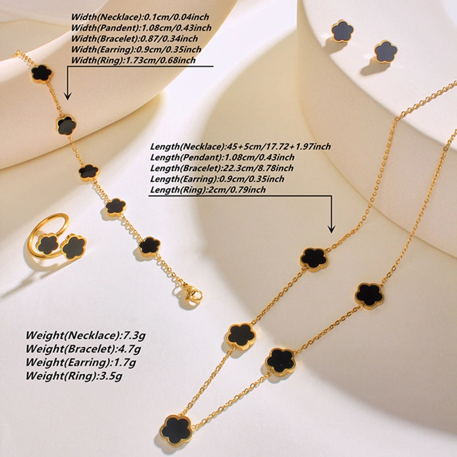 304 Stainless Steel 18K Gold Plated Casual Simple Style Inlay Flower Shell Jewelry Set