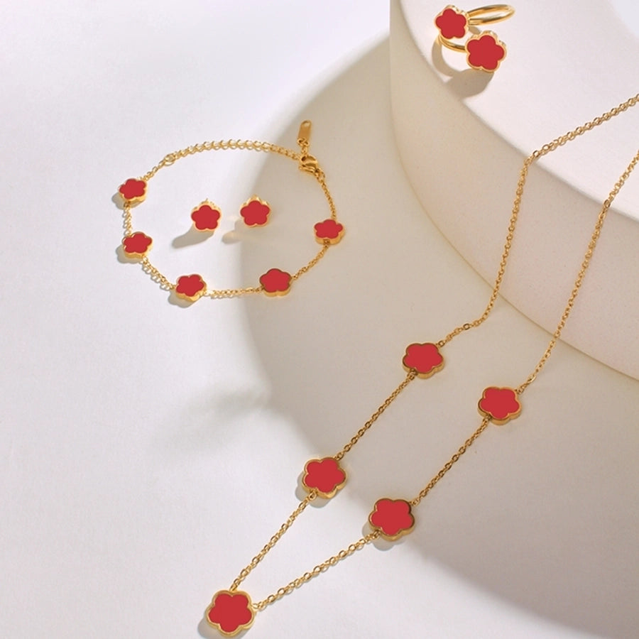 304 Stainless Steel 18K Gold Plated Casual Simple Style Inlay Flower Shell Jewelry Set