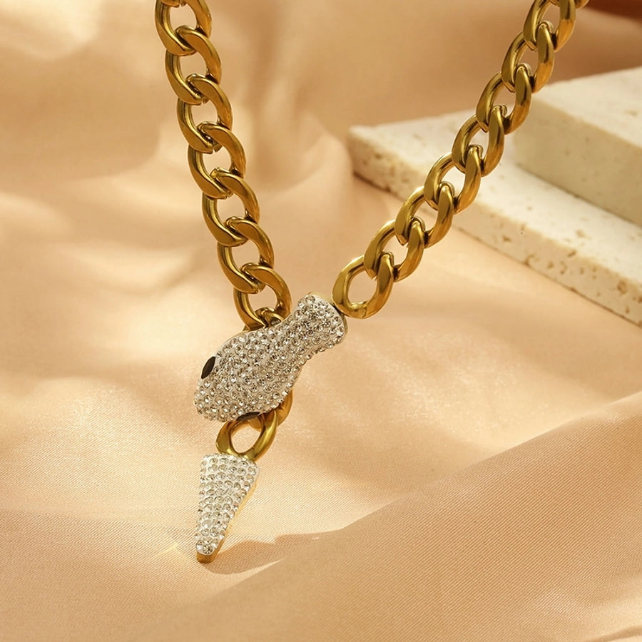 304 Stainless Steel 18K Gold Plated Simple Style Snake Pendant Necklace