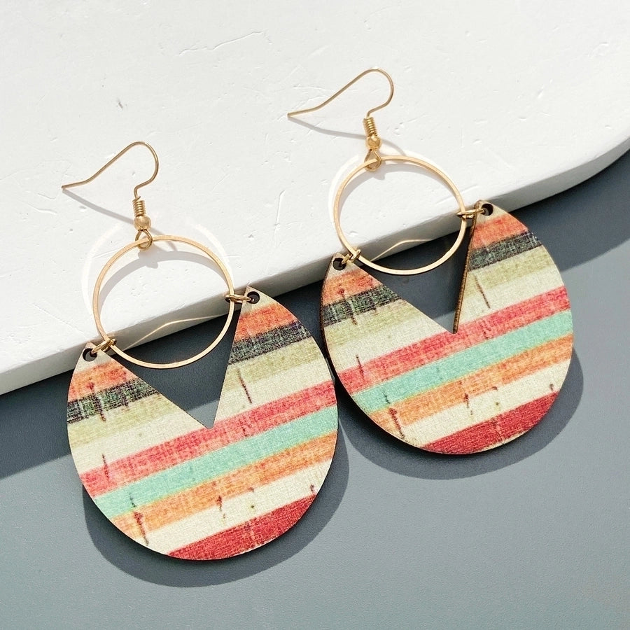1 pair simple style stripe flower wood dangling earrings