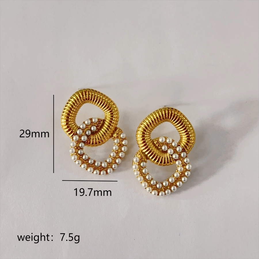 1 Pair Modern Style Simple Style Square Stainless Steel Artificial Pearls Zircon 18K Gold Plated Ear Studs