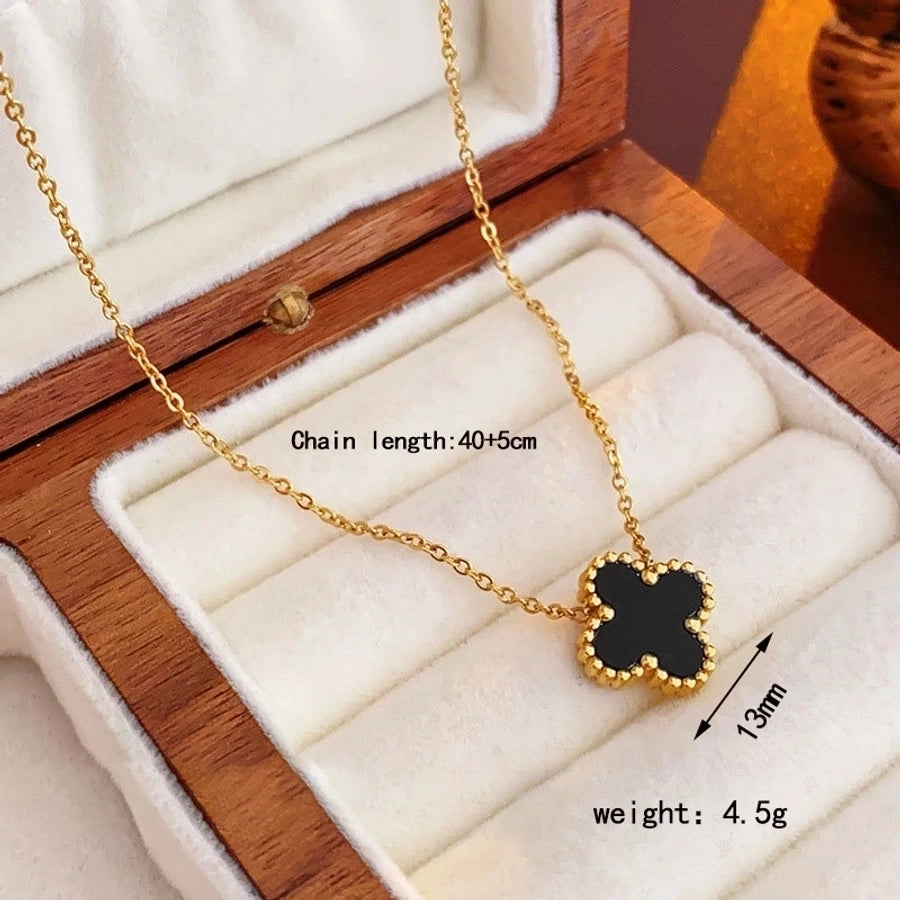 304 Stainless Steel 18K Gold Plated Elegant Glam Inlay Four Leaf Clover Acrylic Shell Jewelry Set